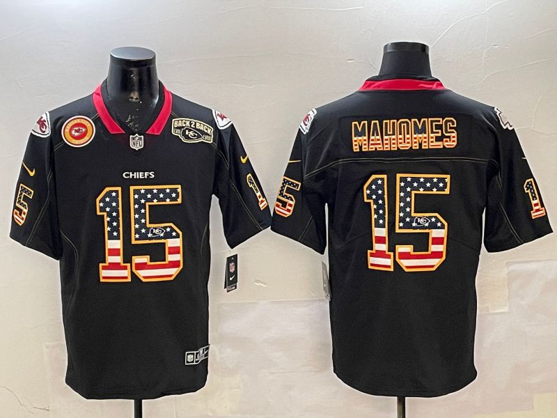 Men Kansas City Chiefs 15 Mahomes Black National Flag 2025 Nike Limited NFL Jersey style 2116